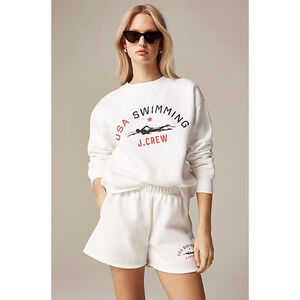 J Crew x USA Swimming Heritage Fleece Oversized Sweatshirt S White BP028 J.Crew